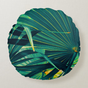 Tropical palm leaf texture background, Striped of Round Pillow