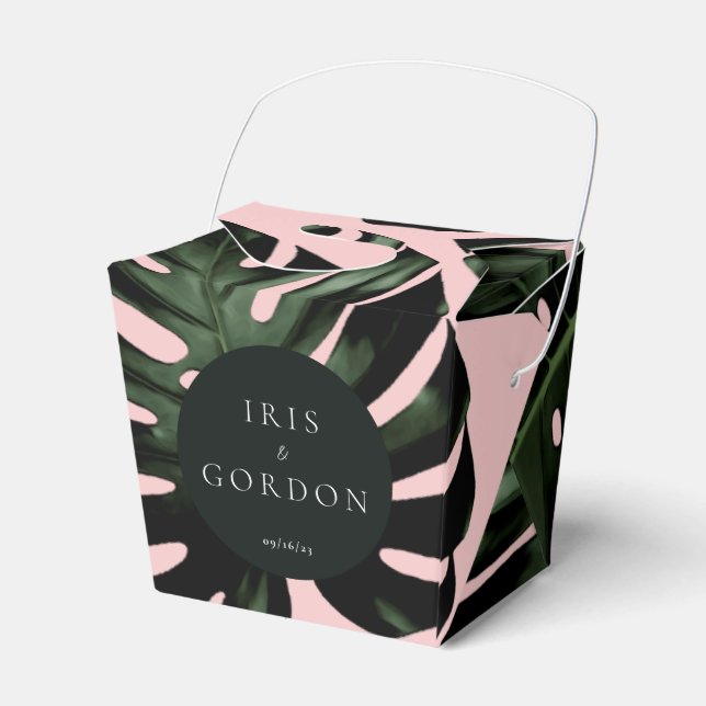 Tropical Palm Leaf Wedding Custom Favor Box (Front Side)