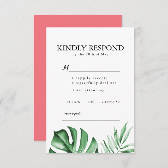 Tropical palm leaf wedding RSVP with envelope Invi Invitation (Front/Back)