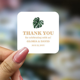 Tropical Palm Leaf Wedding Square Sticker