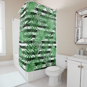 Tropical Palm Leafs Black White Stripes Pattern