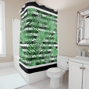 Tropical Palm Leafs Black White Stripes Pattern