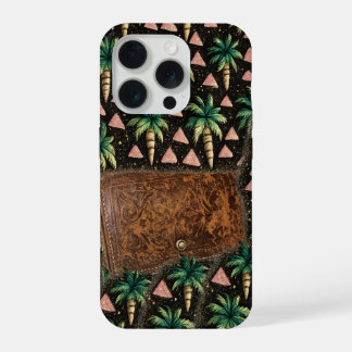  Tropical Palm & Leather Wallet Pattern iPhone 15  Pro Case