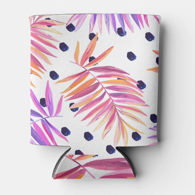 Tropical Palm Leaves Acrylic Pattern Can Cooler (Front)