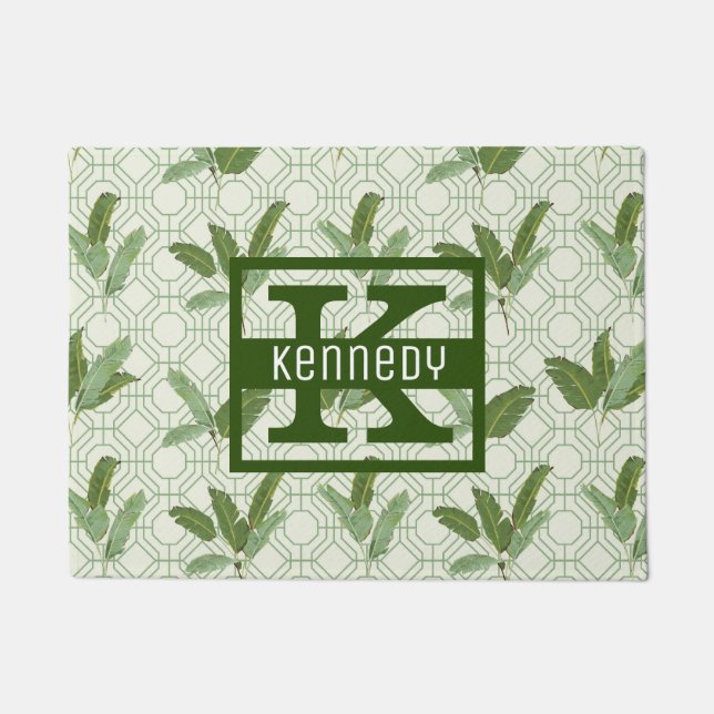 Tropical Palm Leaves | Add Your Name Doormat (Front)