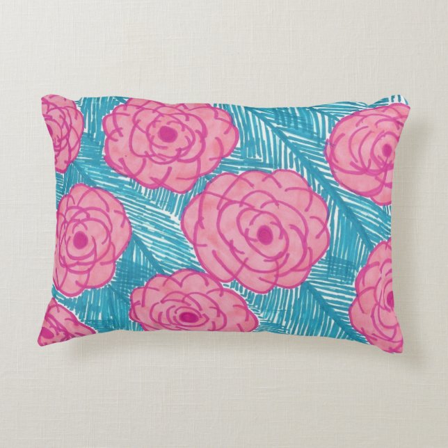 Tropical Palm Leaves and Flowers Accent Pillow (Back)