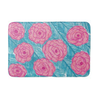 Tropical Palm Leaves and Flowers Bath Mat