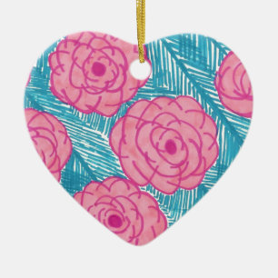 Tropical Palm Leaves and Flowers Ceramic Ornament