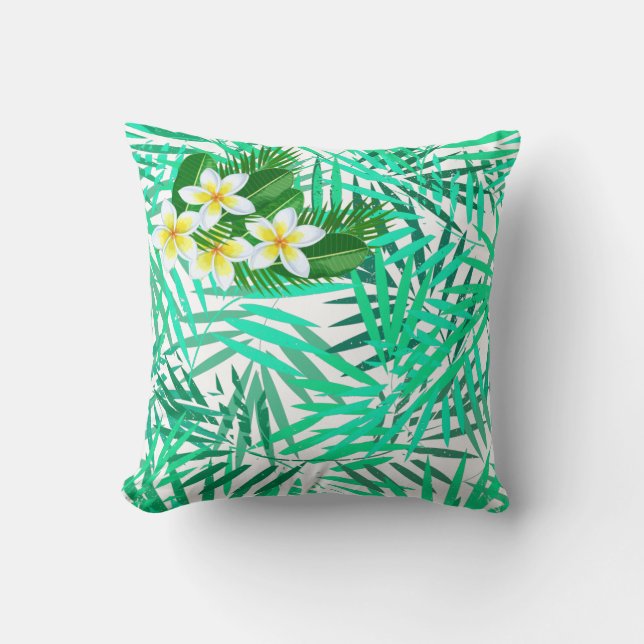 Tropical Palm Leaves and Flowers pattern Throw Pillow (Front)