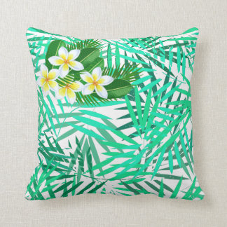 Tropical Palm Leaves and Flowers pattern Throw Pillow