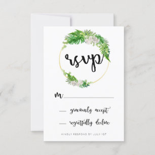 Tropical Palm Leaves and Greenery Wreath RSVP Card