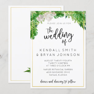 Tropical Palm Leaves and Greenery Wreath Wedding Invitation