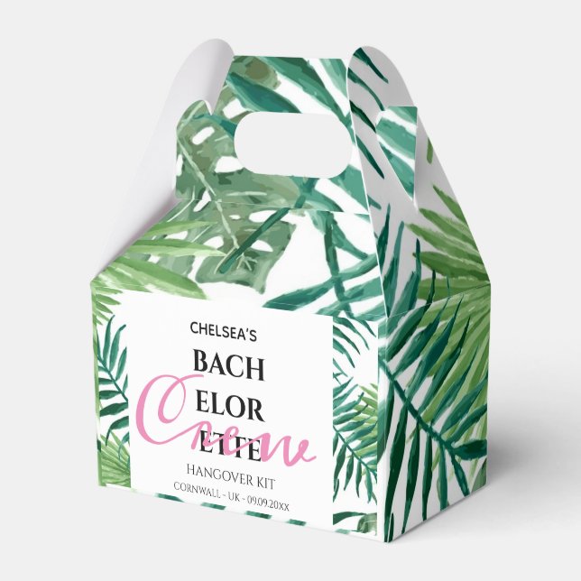Tropical Palm Leaves Bachelorette Hangover Kit Favor Box (Front Side)