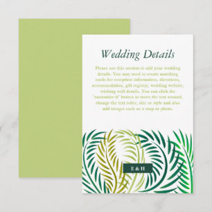 Tropical Palm Leaves, Beach Wedding Detail Enclosure Card