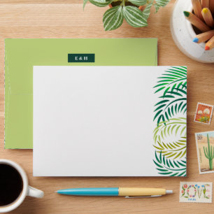 Tropical Palm Leaves, Beach Wedding Envelope