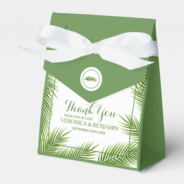 Tropical Palm Leaves Beach Wedding Favor Box (Front Side)