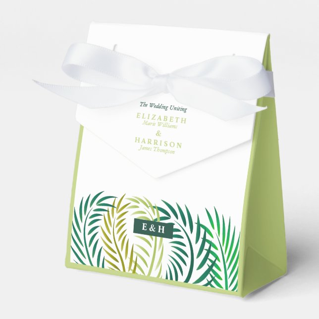 Tropical Palm Leaves, Beach Wedding Favor Box (Front Side)