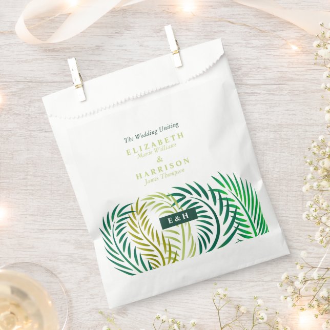 Tropical Palm Leaves, Beach Wedding Favour Bag (Clipped)