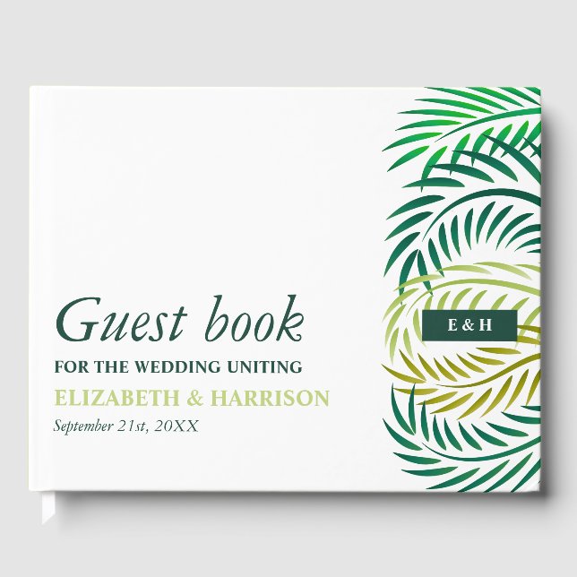 Tropical Palm Leaves, Beach Wedding Guest Book (Front)