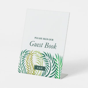 Tropical Palm Leaves, Beach Wedding Pedestal Sign