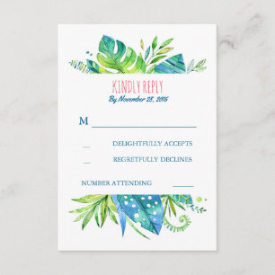 tropical palm leaves beach wedding rsvp