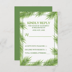 Tropical Palm Leaves Beach Wedding RSVP Card