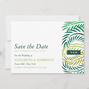 Tropical Palm Leaves, Beach Wedding Save The Date