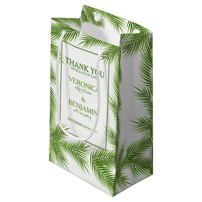 Tropical Palm Leaves Beach Wedding Small Gift Bag (Front Angled)