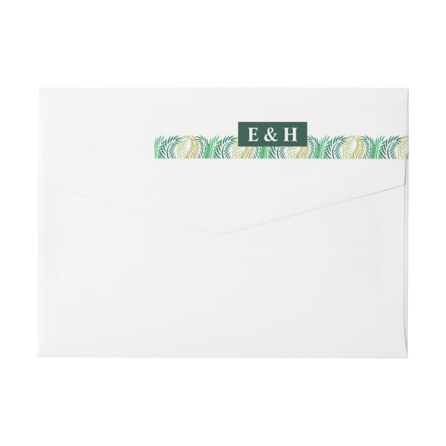 Tropical Palm Leaves, Beach Wedding Wrap Around Label (Back)