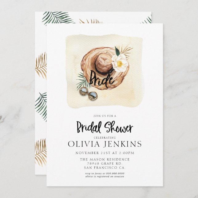 Tropical Palm Leaves Bridal Shower Invitations  (Front/Back)