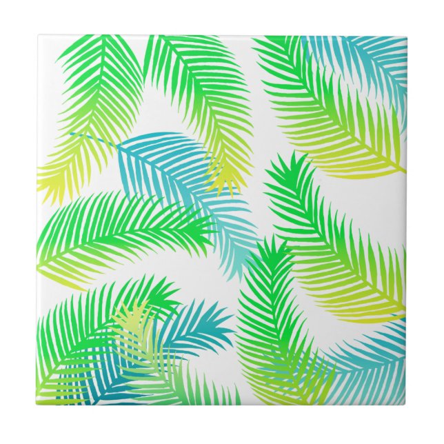 Tropical Palm Leaves Ceramic Tile | Green Jungle  (Front)