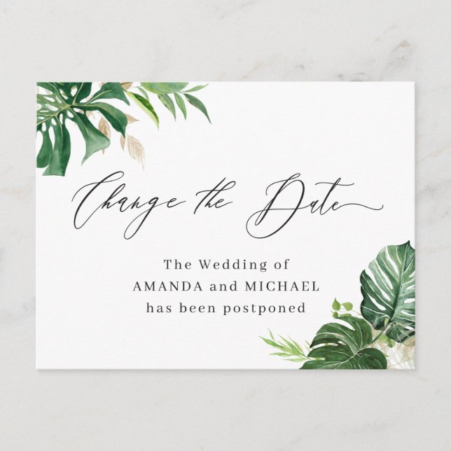 Tropical Palm Leaves Change The Date Postcard (Front)