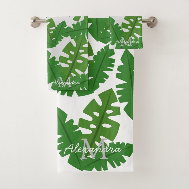Tropical Palm Leaves Coastal Pattern Bath Towel Set (Insitu)