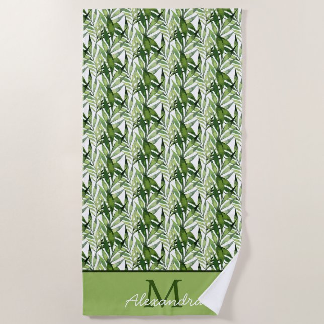 Tropical Palm Leaves Coastal Pattern  Beach Towel (Front)
