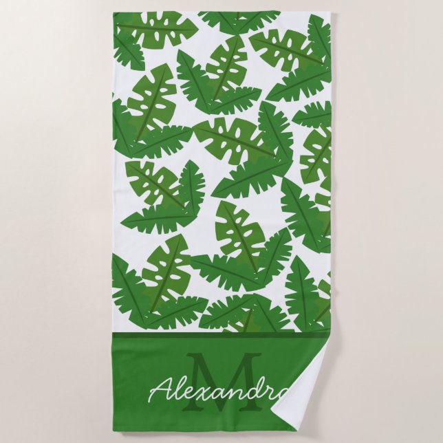 Tropical Palm Leaves Coastal Pattern  Beach Towel (Front)