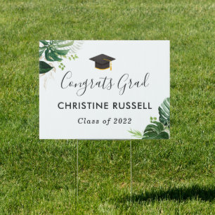 Tropical Palm Leaves Congrats Grad Graduation Garden Sign