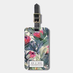 tropical palm leaves floral luggage tag label