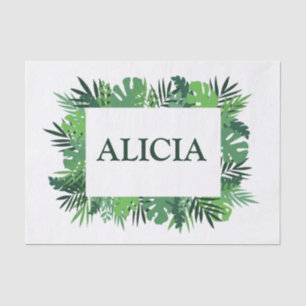 Tropical palm leaves frame custom name tissue paper