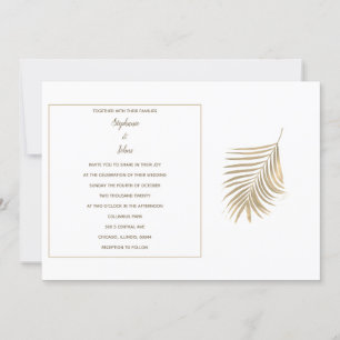 Tropical Palm Leaves Golden Sepia Pattern Wedding Invitation