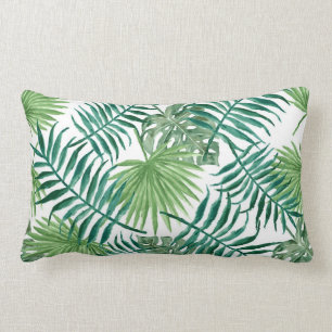 Tropical Palm Leaves Greener Lumbar Throw Cushion