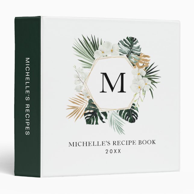 tropical palm leaves greenery floral recipe book binder (Front/Spine)