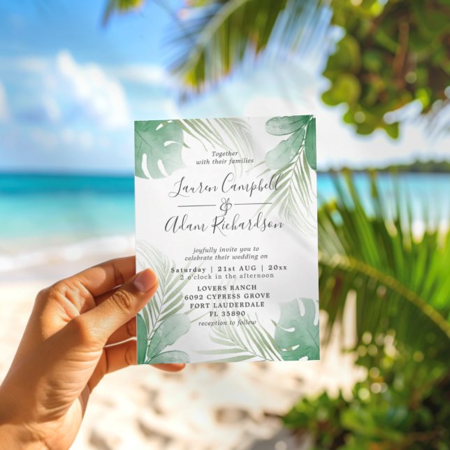 Tropical Palm Leaves Greenery Watercolor Wedding Invitation (Creator Uploaded)