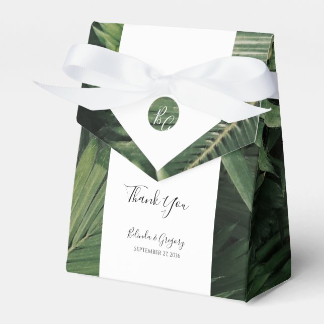 Tropical Palm Leaves Greenery Wedding Favor Box (Front Side)
