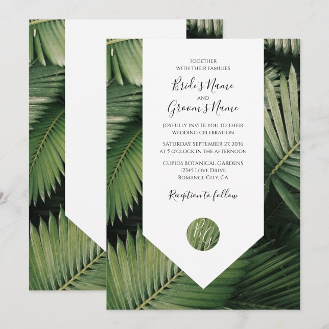 Tropical Palm Leaves Greenery Wedding Invitations (Front/Back)