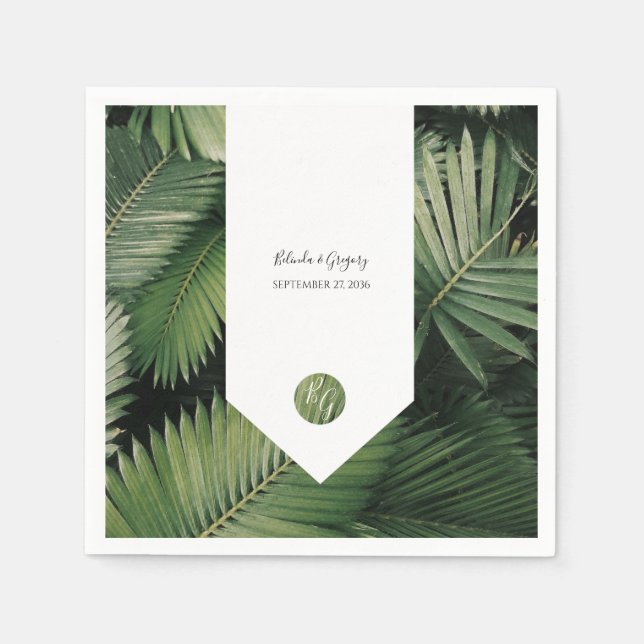 Tropical Palm Leaves Greenery Wedding  Napkin (Front)