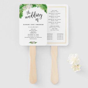 Tropical Palm Leaves & Greenery Wedding Program Hand Fan
