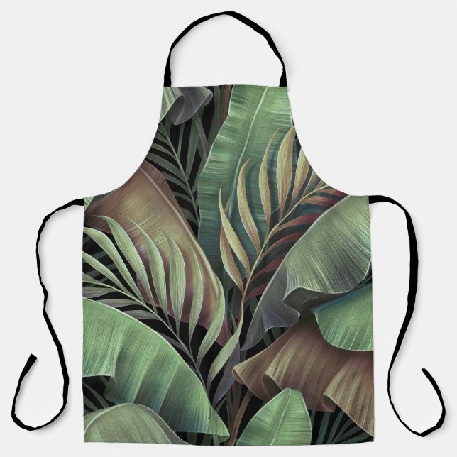 Tropical palm leaves, hand-drawn 3D illustration. Apron (Front)