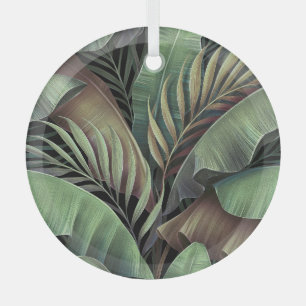 Tropical palm leaves, hand-drawn 3D illustration. Glass Ornament