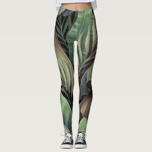 Tropical palm leaves, hand-drawn 3D illustration. Leggings