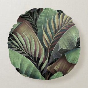 Tropical palm leaves, hand-drawn 3D illustration. Round Pillow